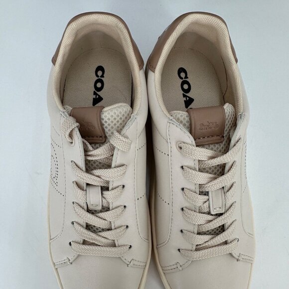 Coach Women's Lowline Low Top Sneakers size 6.5 B Lace-up Shoes Logo Beige/Brown - Picture 2 of 5
